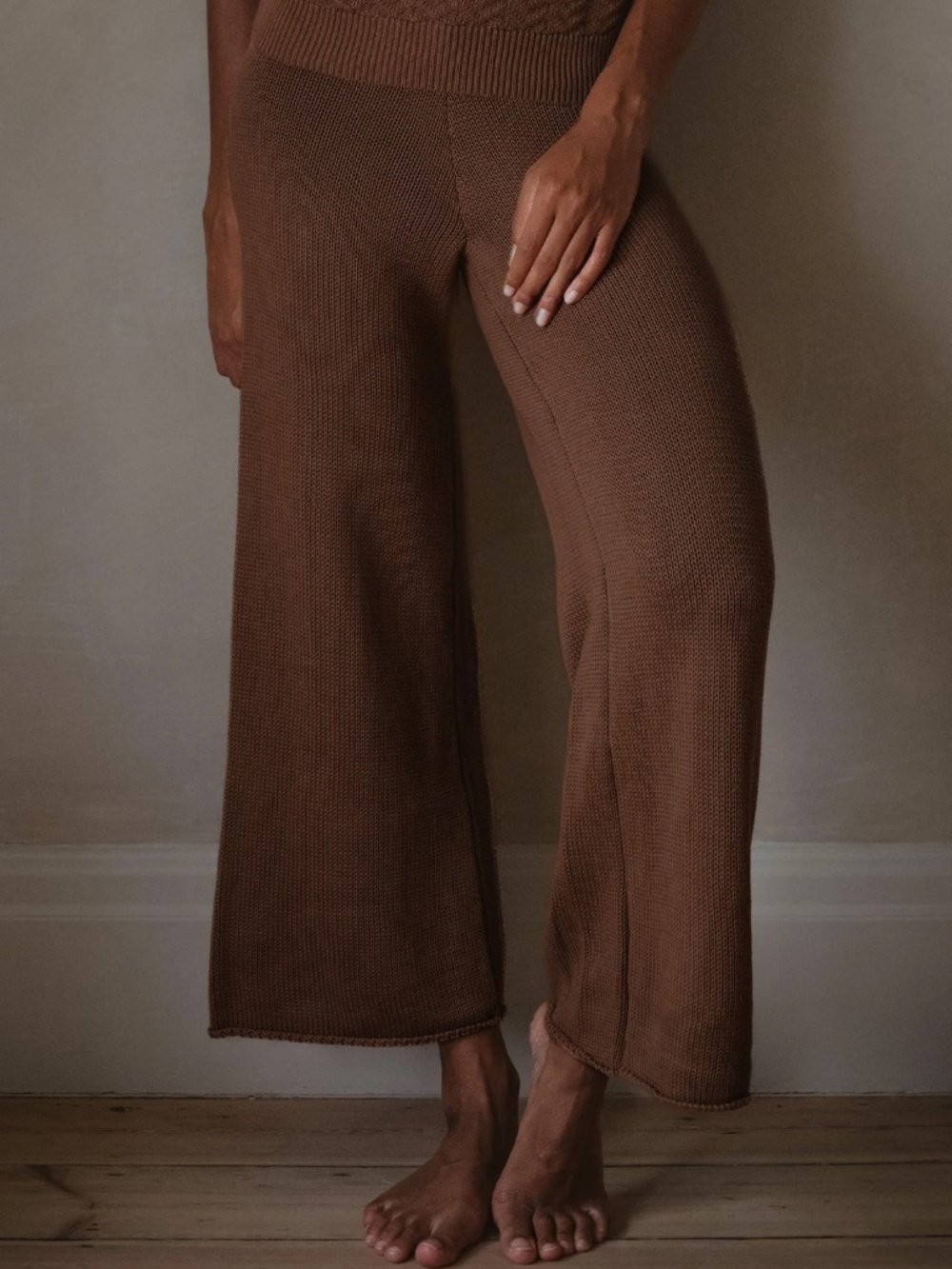 The Simple Folk Wide Leg Knit Trouser size US 4 in caramel color